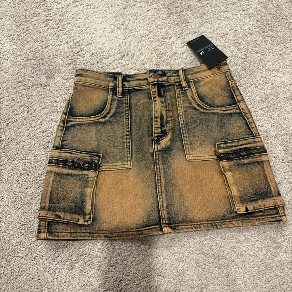 Fashion Nova Washed Mustard Cargo Mini Skirt